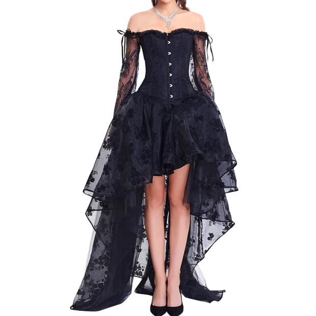 Halloween dark womens wear European and American court sexy lace off-the-shoulder body dress skirt set
