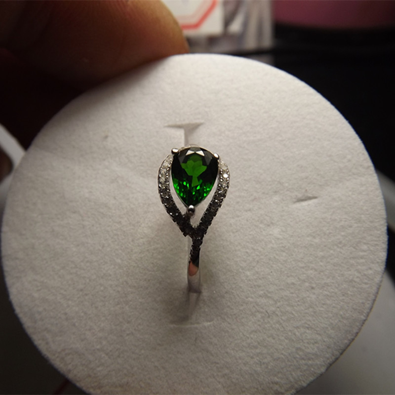 SJ3 925 silver-plated platinum-encrusted bare stone chrome permeable stone Tansan stone bare stone droplets 5 x 7VVS ring