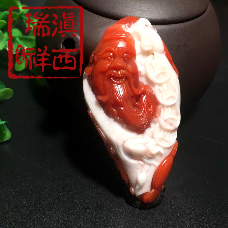 Yu Xi Ruixiang Fidelity Baoshan South Red Agate boutique beautiful carving god carving pendant male pendant female