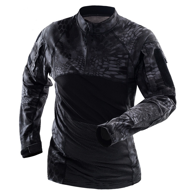 Outdoor frog suit camouflage t-shirt mens collar body-building elastic top waist tactical long-sleeved training jacket