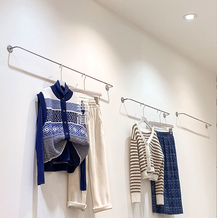 Clothing store dedicated wall is hanging shelves mens and womens clothing shop wall hanging board rack stainless steel wire hanging stick solid