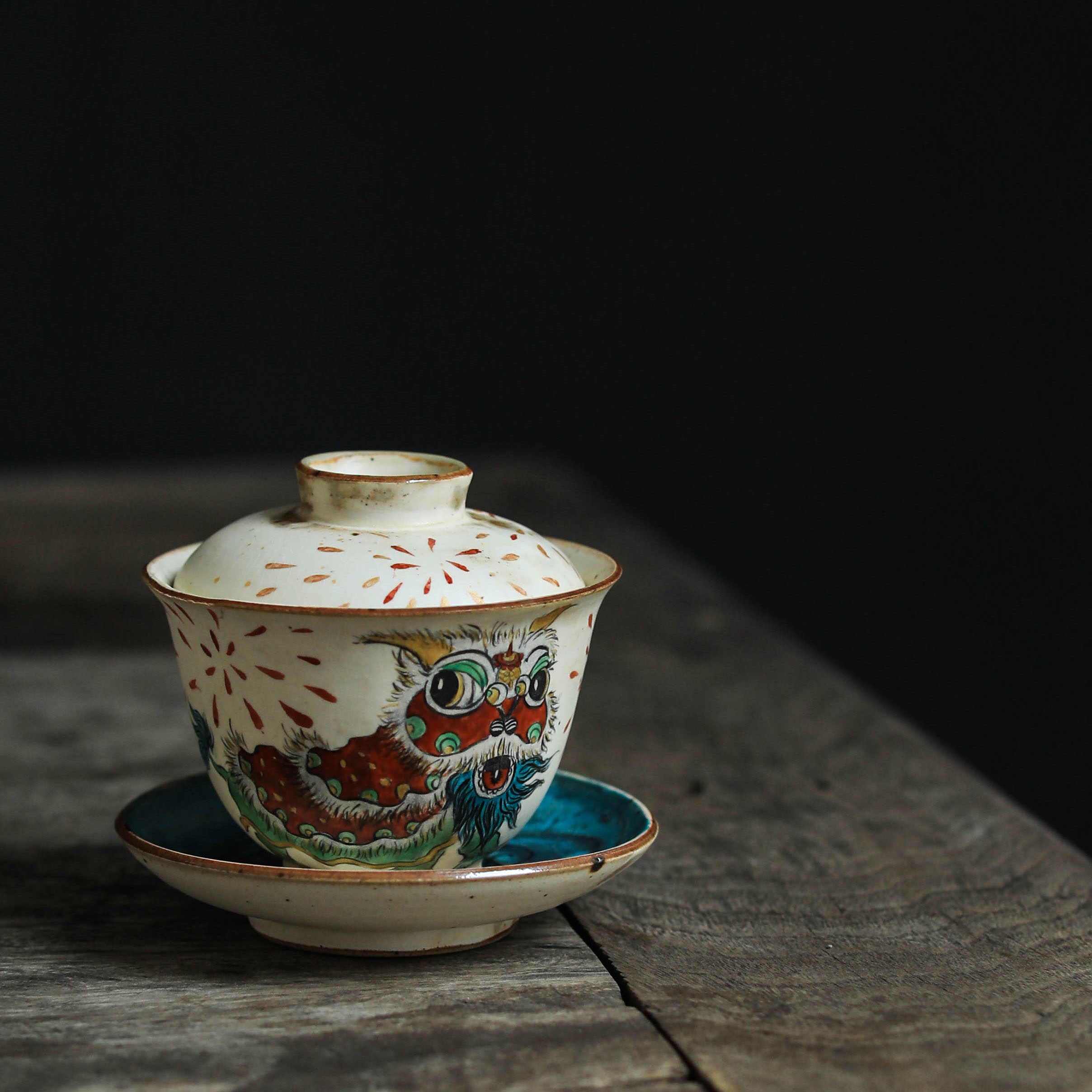 Single Qing Ruishi three only cover bowl Jingdezhen pure handmade ceramic single tea cup kung fu tea set tea set tea bowl 110ml