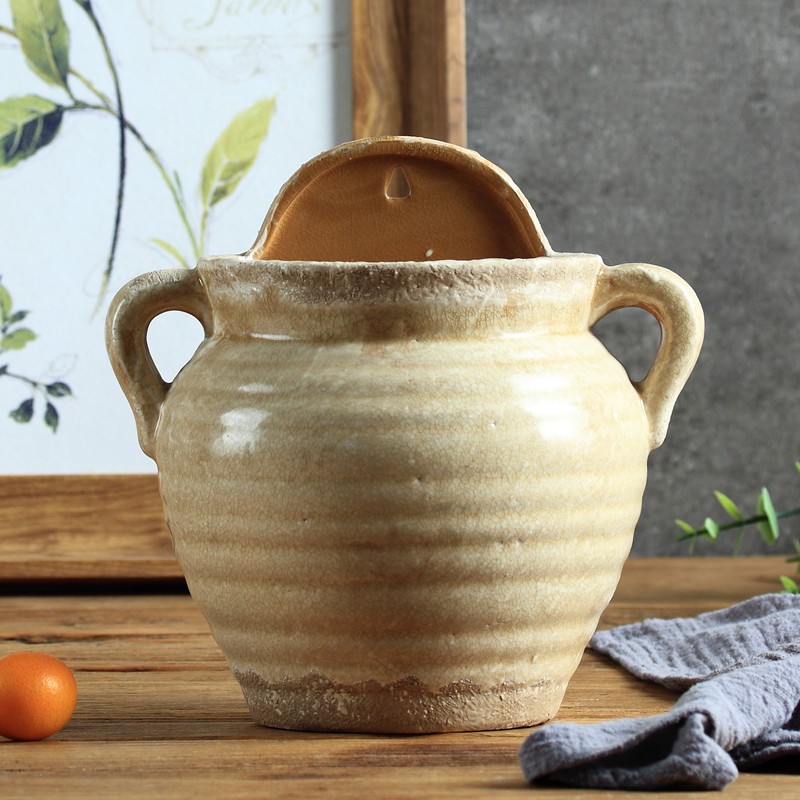 Wall hanging flower pot European garden balcony decoration to do old semi-circular green orchid creative two-ear garden hanging wall flower pots