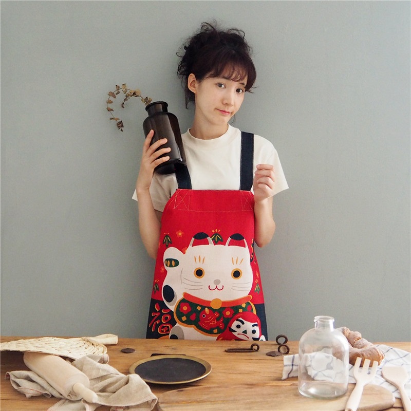 Japanese-style cat cover apron back-dressing sleeveless waterproof vest-style work summer fashion hotel personality short