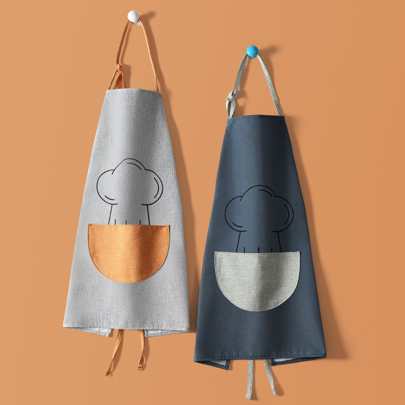 Cotton hemp apron back-wearing sling strap-style hooded sleeveless work bib old-fashioned high-end long hotel new print
