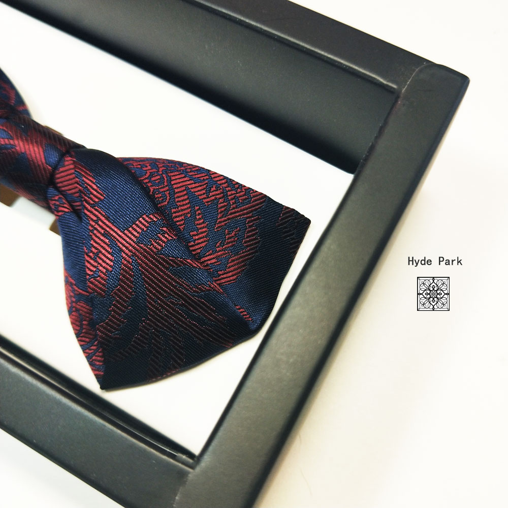 Hyde Parks former innovators suit dress was red and blue with embroidered jacques mens bow tie