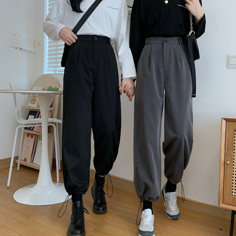 Pants womens 2021 new spring broad-legged pants high-waisted loose-legged straight-legged lantern pants casual work pants