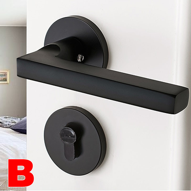 Silent door lock indoor bedroom door lock bathroom American black solid wood door handle universal lock