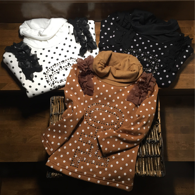 Childrens high-necked shirt with velvet girl knitwear top baby T-shirt long-sleeved T-shirt undershirt warm-up