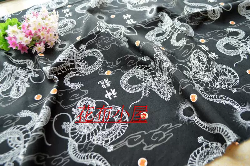 Phong cách Nhật Bản vải cotton mặt trời và mặt trăng rồng thủ công DIY vải kimono nghệ thuật vải cotton rộng hai màu 9 nhân dân tệ rưỡi mét - Vải vải tự làm
