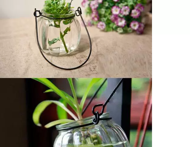 Bình treo mini tươi chai nhỏ treo chai thủy tinh đơn giản treo chai Gửi dây móc - Vase / Bồn hoa & Kệ