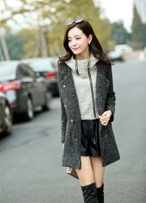 Mùa đông 2014 phong cách mới Phụ nữ Hàn Quốc áo len mỏng dài vừa phải Áo len 988 # - Áo khoác dài