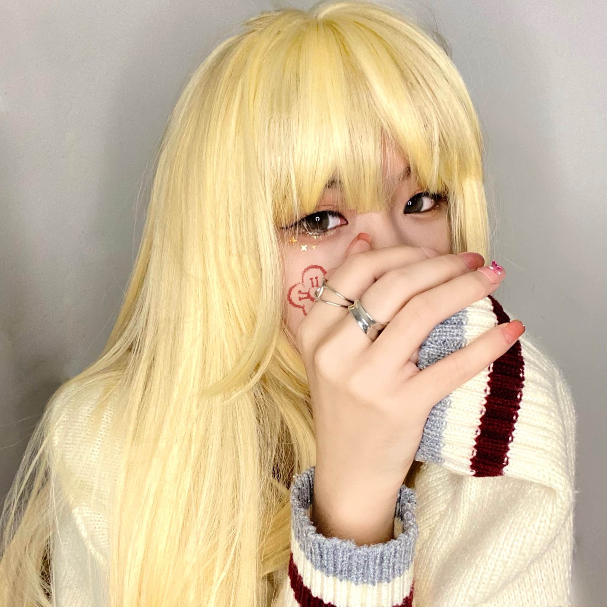 漫真假发女长发姬发修脸假头套金色中长发长卷发圆脸可爱整顶假发